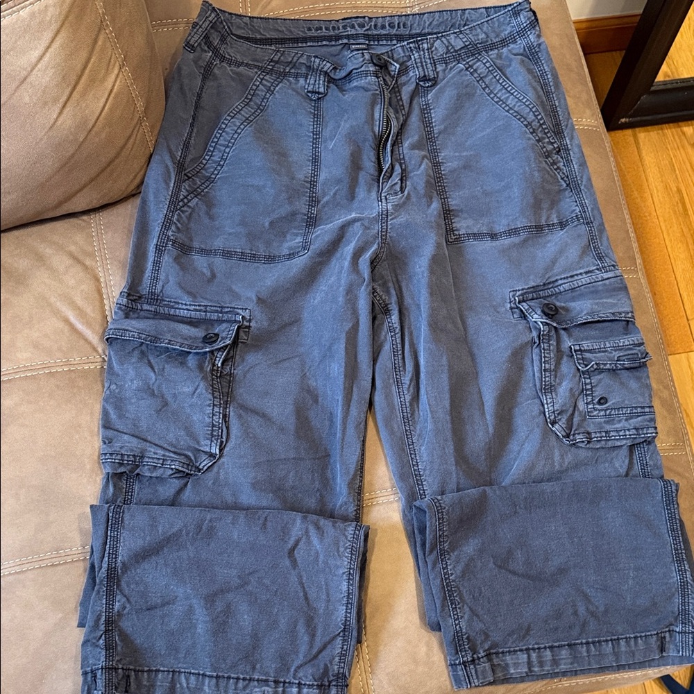 American Eagle Cargo Pants Women Size 14 Blue Utility Y2K Baggy Straight Leg